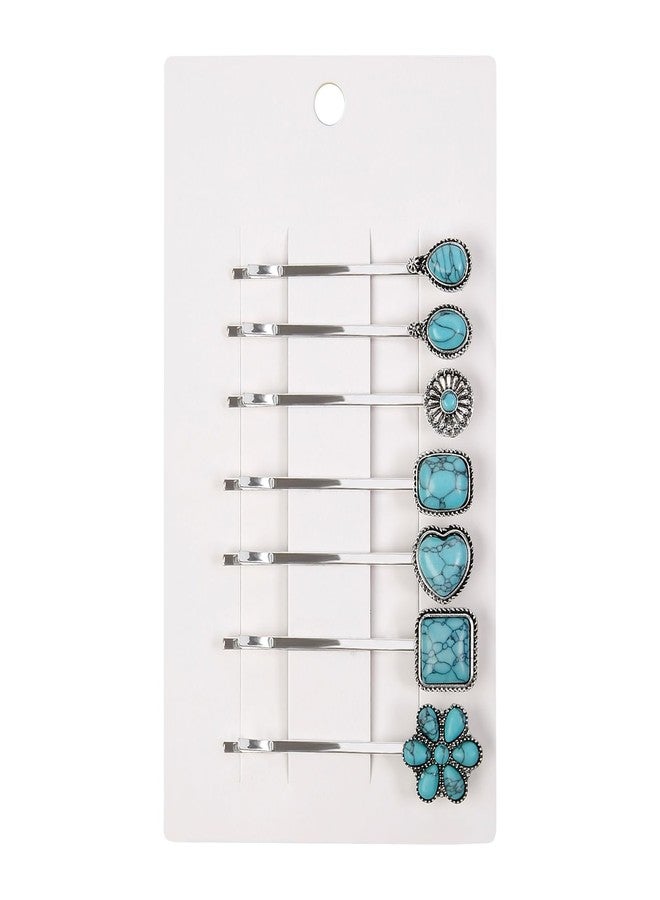 TEBIEKOY Boho Hair Pins – 7 Packs Vintage Silver Bobby Pins for Women, Bohemian Stone Hair Clips for Thick or Thin Hair, Retro Western Style Turquoise Hair Accessories - Image 1